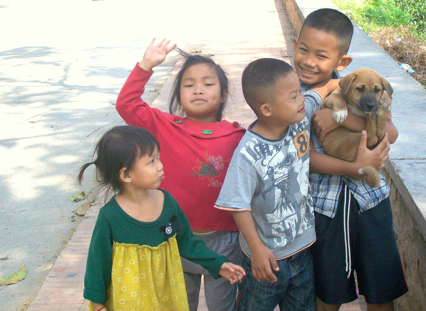 Children with New Friend - Luang Prabang, Laos