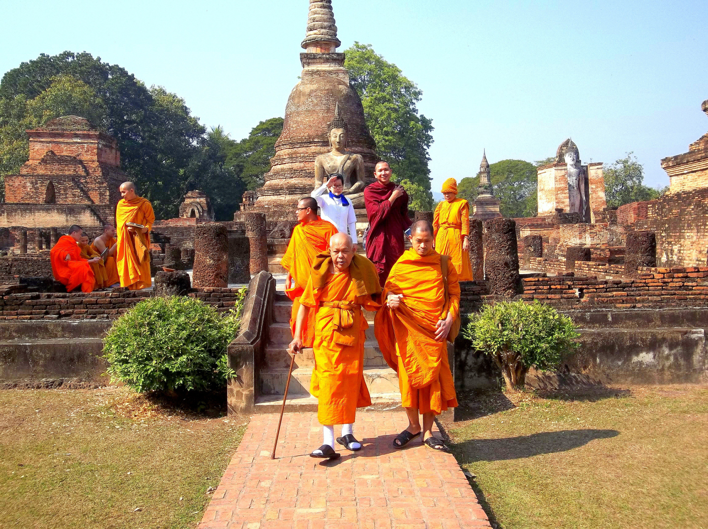 Revered Elder Monk & Monks in  - Sukhathai, Great Ancient Buddhist City - Thailand